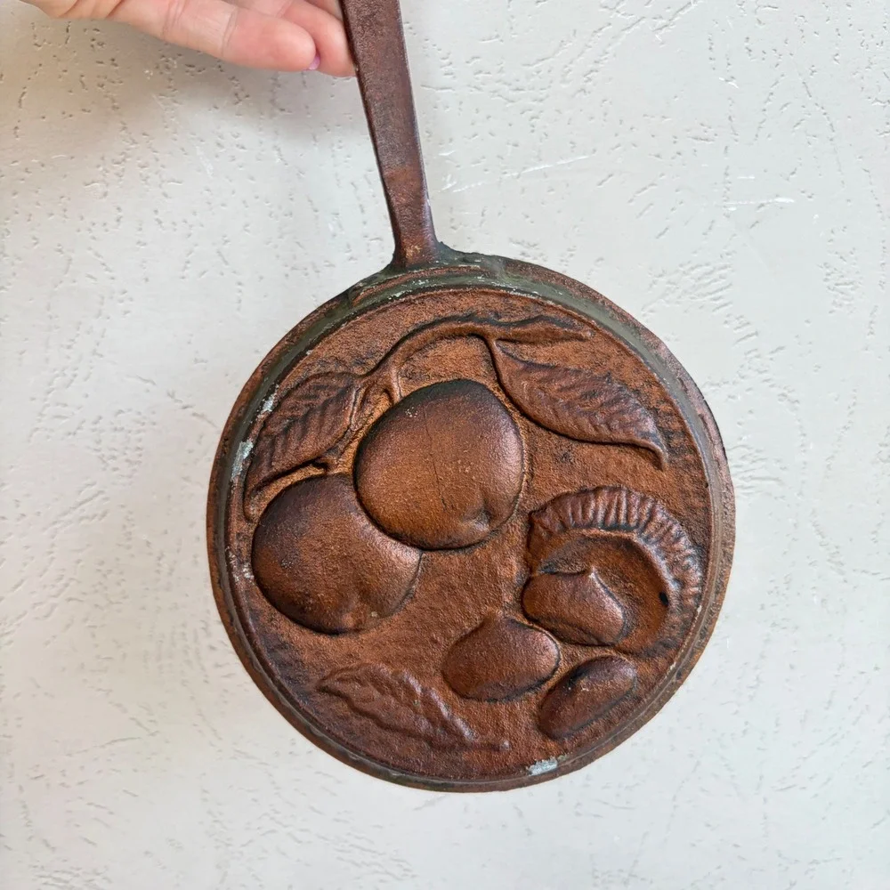 Vintage Set of 3 Fruit Embossed Cast Metal Copper Tone Wall Hanging Molds 9.75in